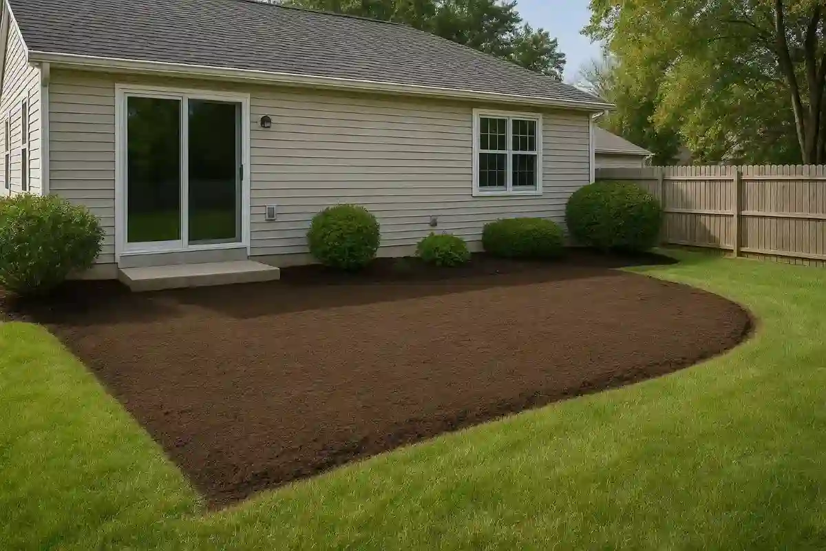 Freshly graded topsoil installation in a South Jersey backyard prepared for new grass or planting.